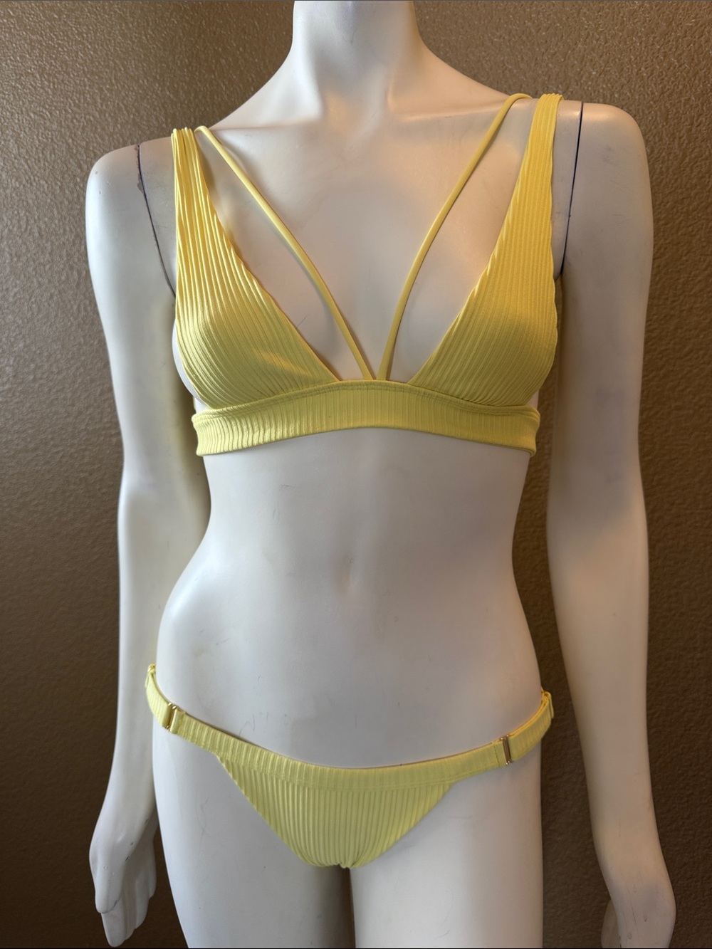 Beach Bunny Lemon Ribbed Double-Strap Bikini Set